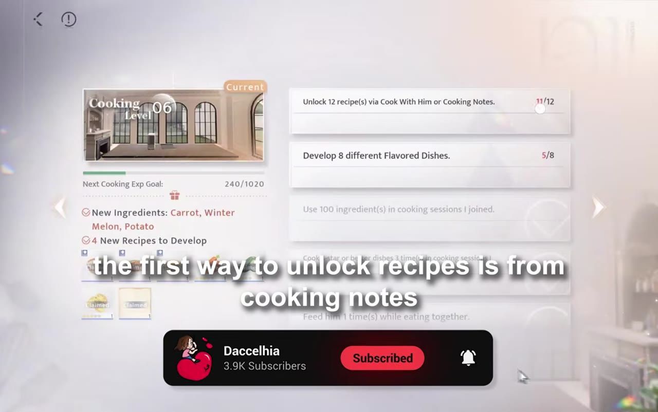 Game screen showing cooking level interface with recipes and tasks.