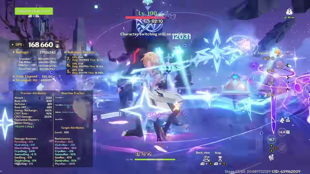 Cryo Traveler in combat surrounded by icy effects and combat numbers.