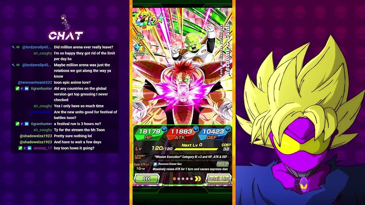 A character card for Guldo is displayed with attack and other stats visible below the artwork.
