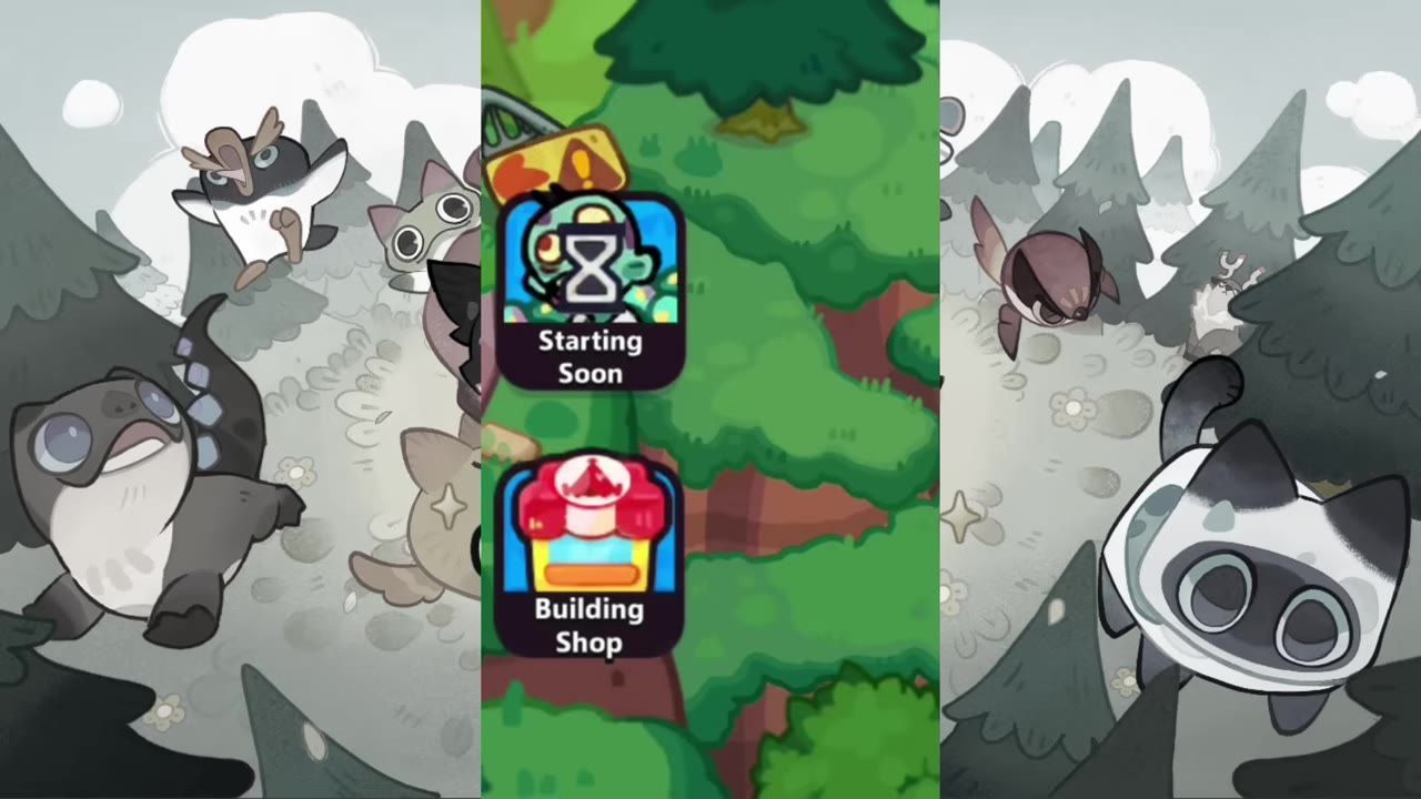A game screen displaying a 'Starting Soon' timer icon over a forest background.