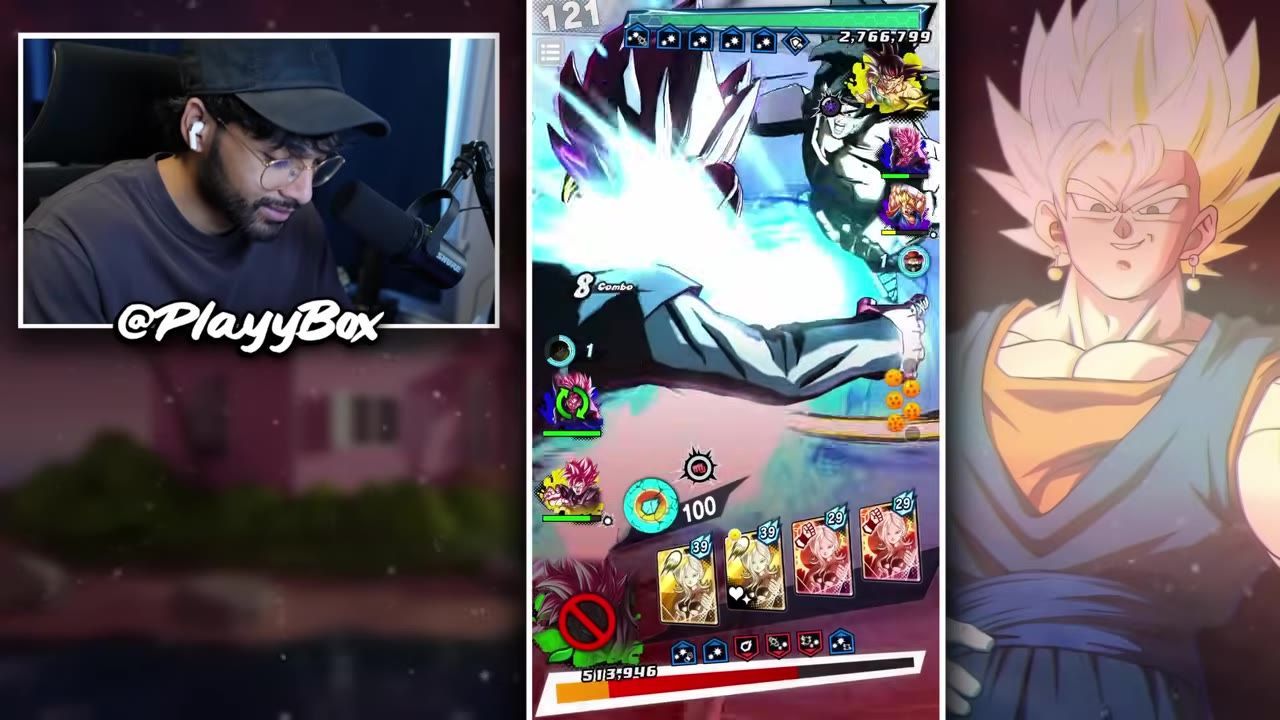 Gameplay screen showing two characters mid-strike with health bars and abilities visible.