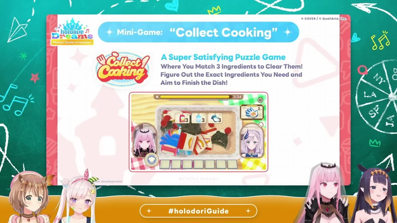 A mini-game screen with players interacting in a puzzle-style game requiring ingredient matching.