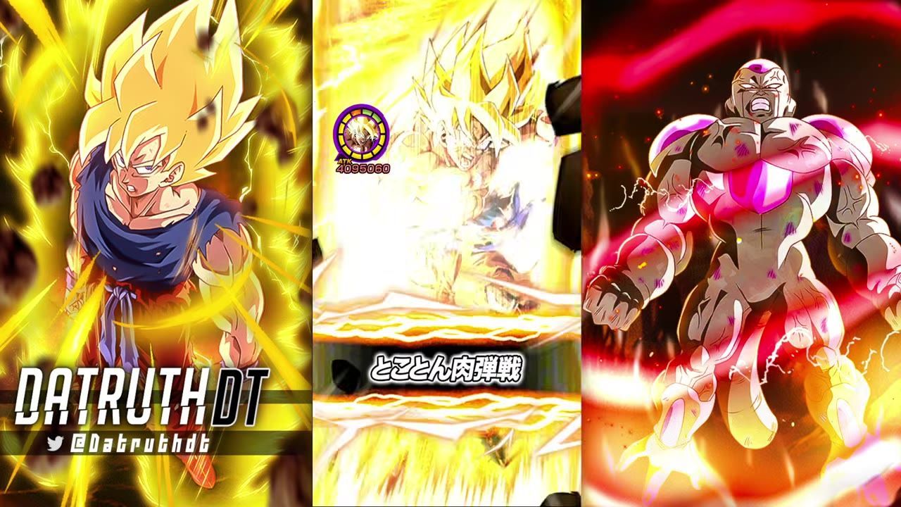 Namek Goku transforming with energy around him, amidst dynamic graphics.