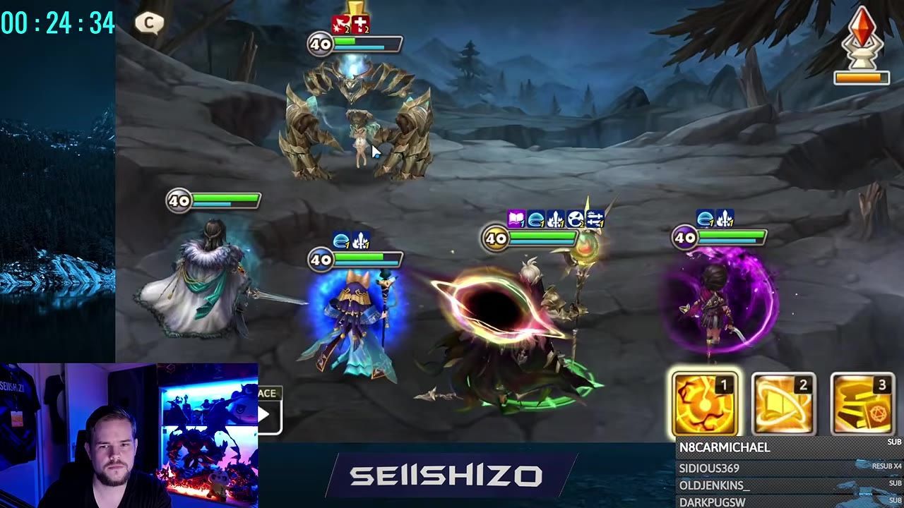 Gameplay showing a team of characters engaged in combat.