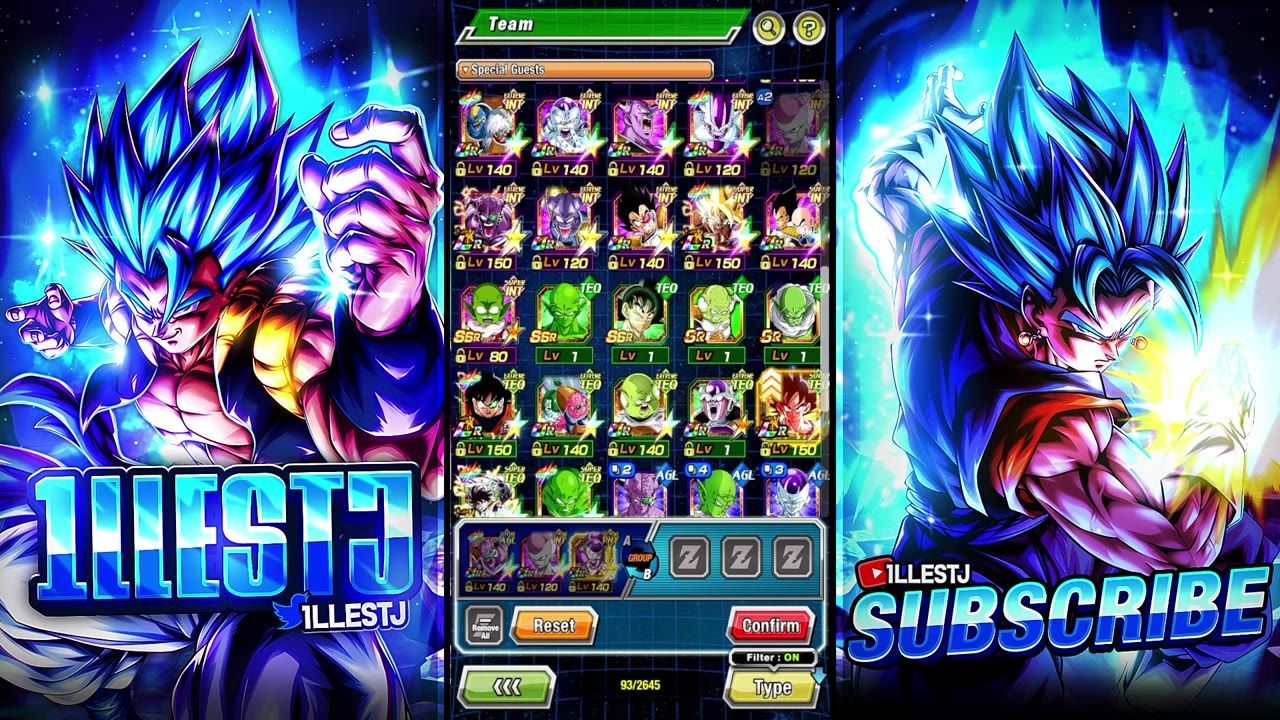 Team setup screen featuring Ginyu Force and other characters, with thematic art background.