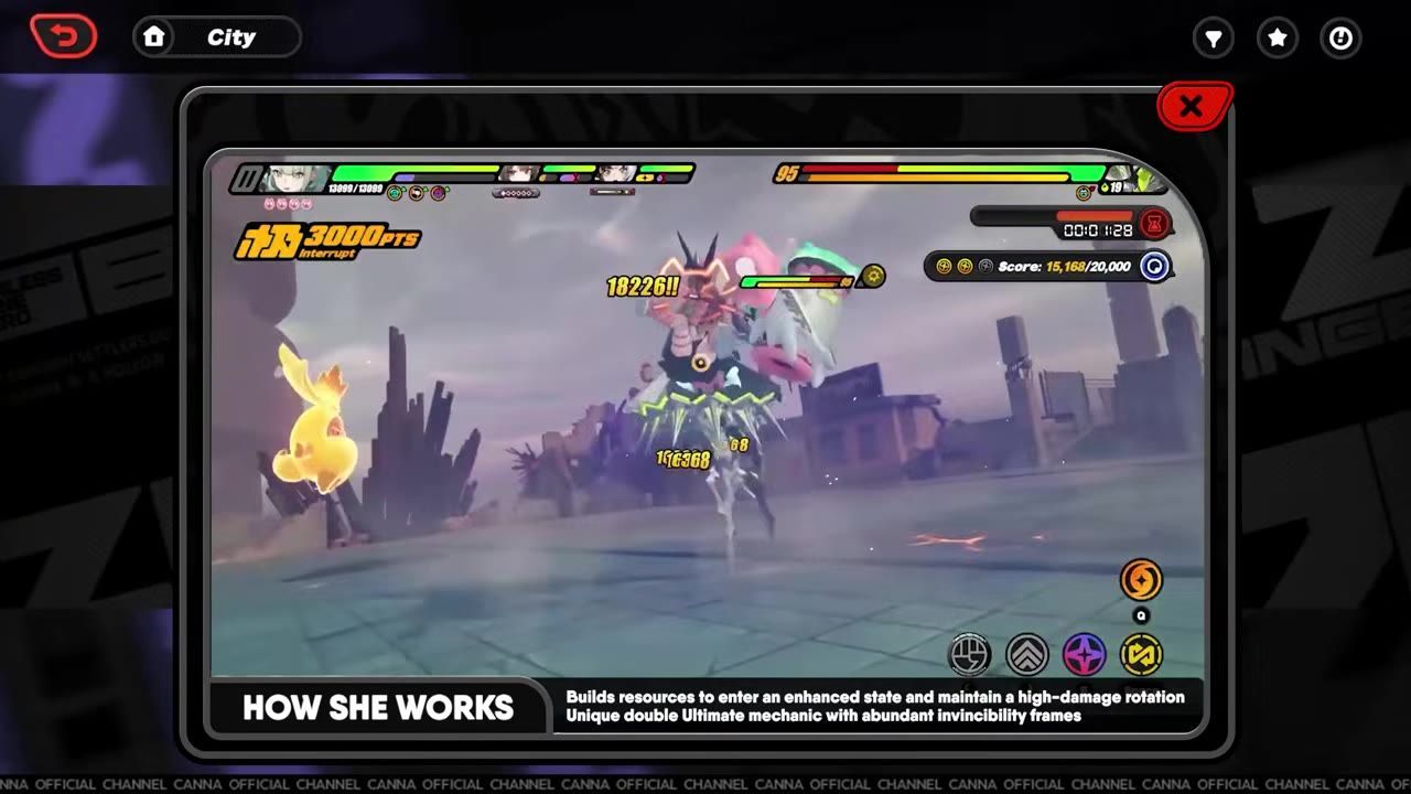 In-game combat view with character performing combat actions and HUD elements visible.