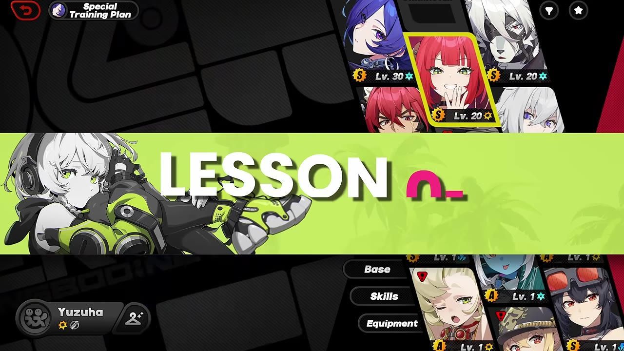 A game screen showing selectable characters with levels and attributes displayed.