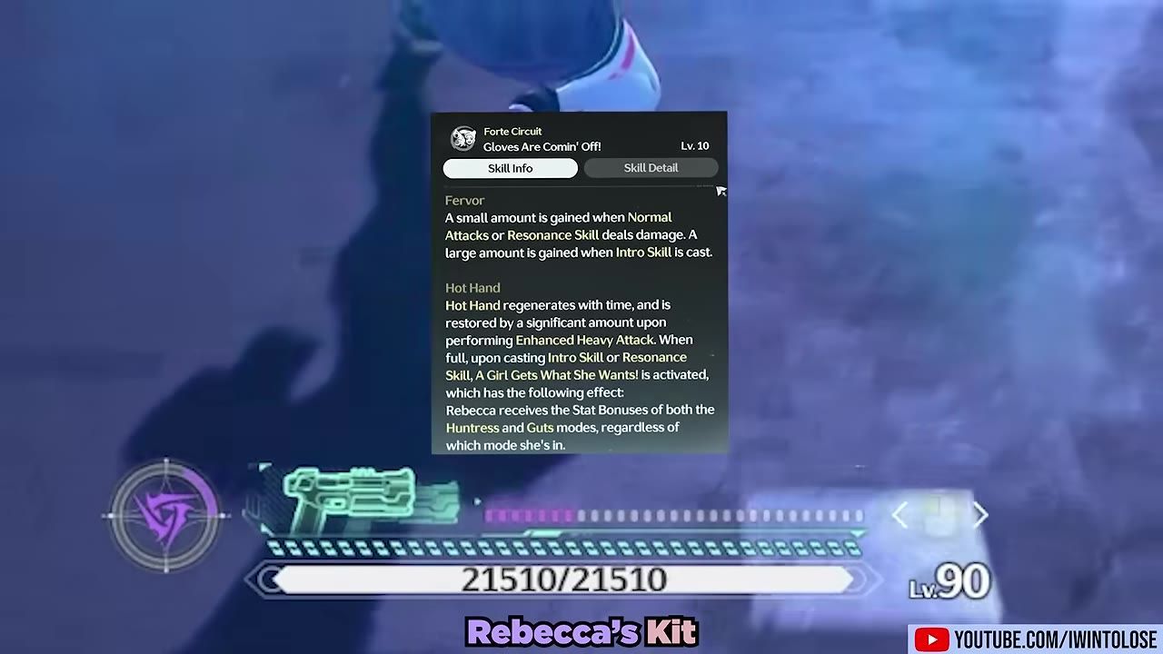 Game interface showing Rebecca's kit information and one of her forte bars.