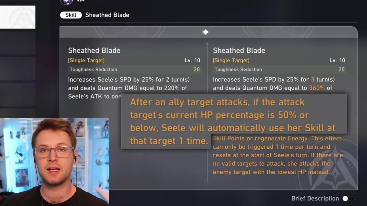 A game interface showing Seele's skill description and associated buff details.