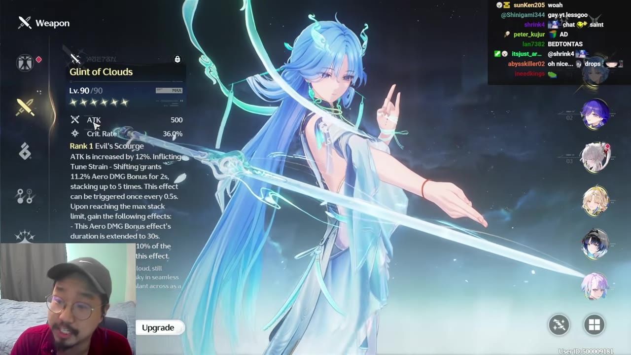 Highlighted Glint of Clouds weapon screen in a game, showing stats and details.