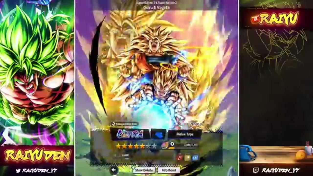 A character build screen shows a large Ultra fighter card in the center with team UI controls and another character art panel on the left.