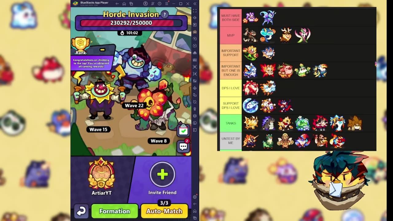 Two panels showing a gameplay interface on the left and a Tatari tier list on the right.