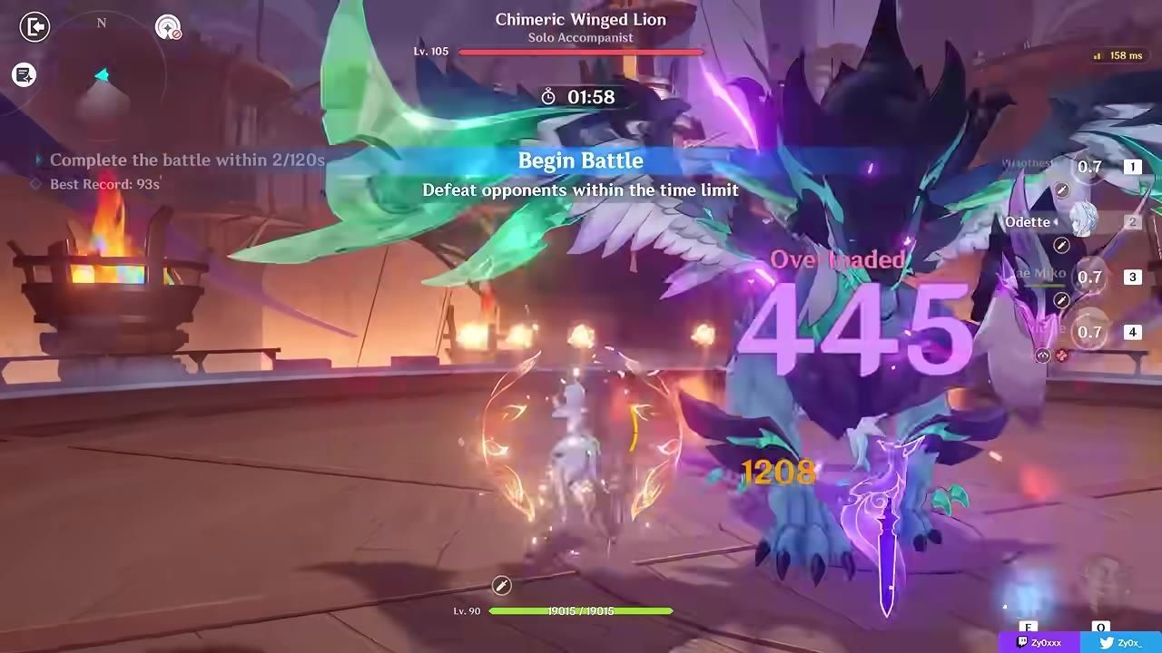Odette uses an elemental skill triggering visual effects while attacking an enemy.