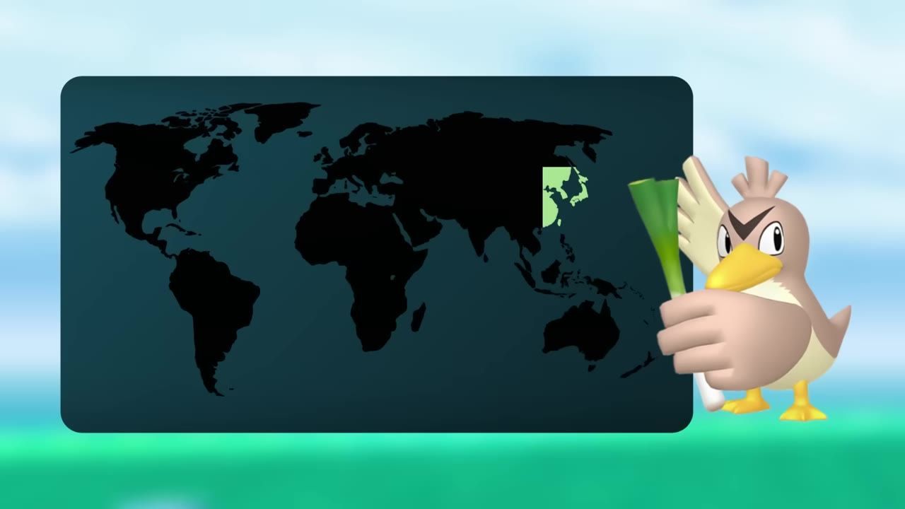 Map showing a highlighted region with a Pokémon Farfetch'd on the side.