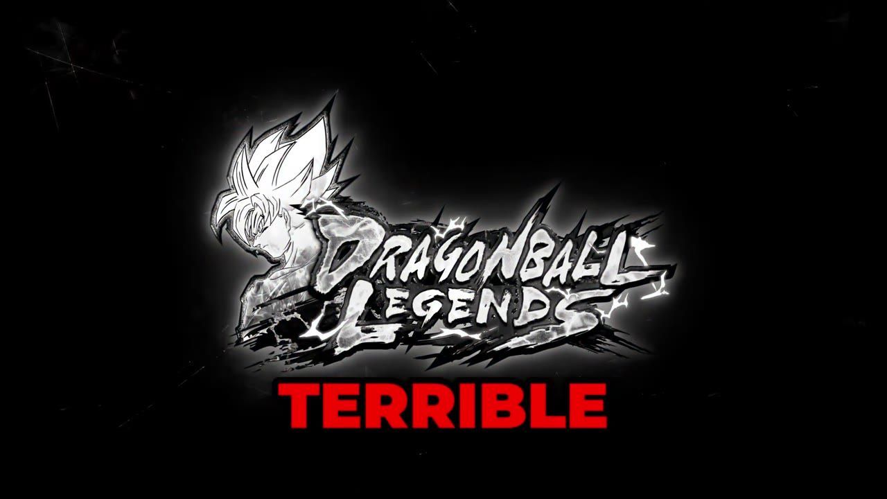 The Dragon Ball Legends logo appears on a black background with the word TERRIBLE in large red letters below it.