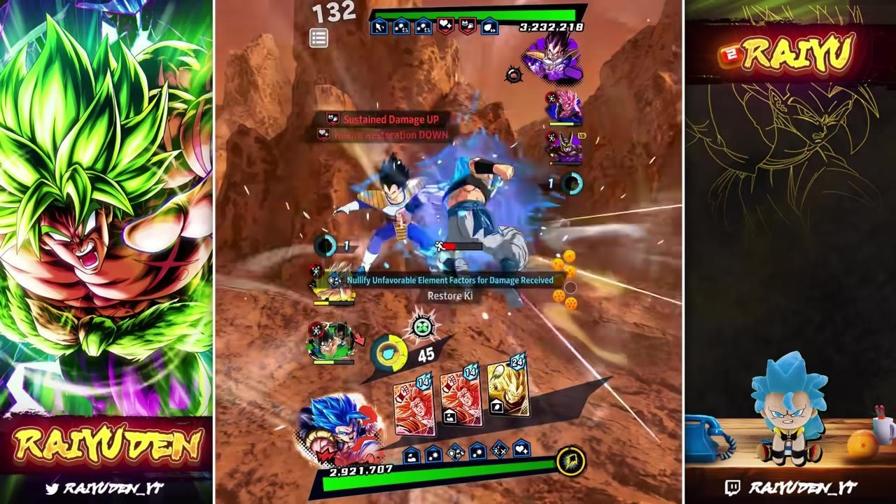Ultra Gogeta Blue in a combat sequence with active skill effects visible on screen.