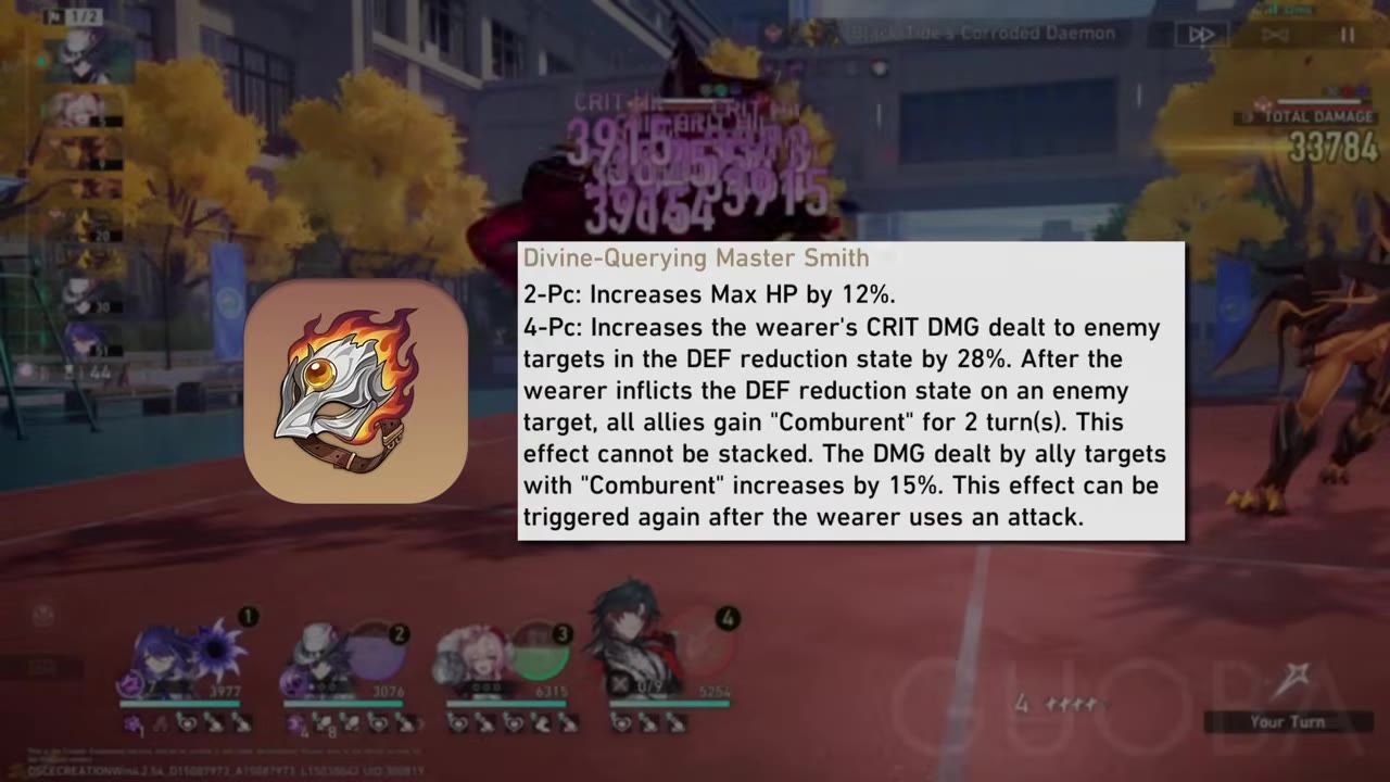 Display of the Divine-Querying Master Smith relic set description and its stats and effects.