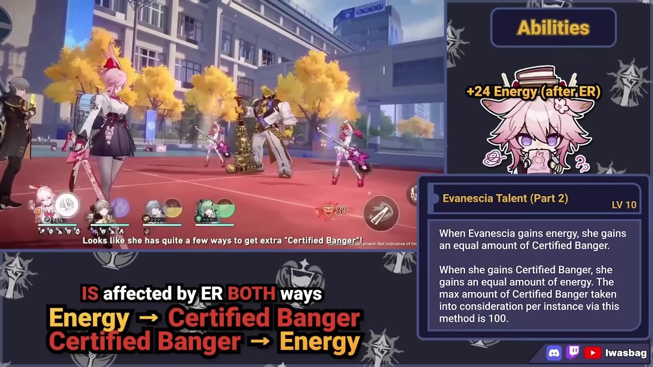 Gameplay showcasing Certified Banger conversion mechanics and energy mechanics details in text.