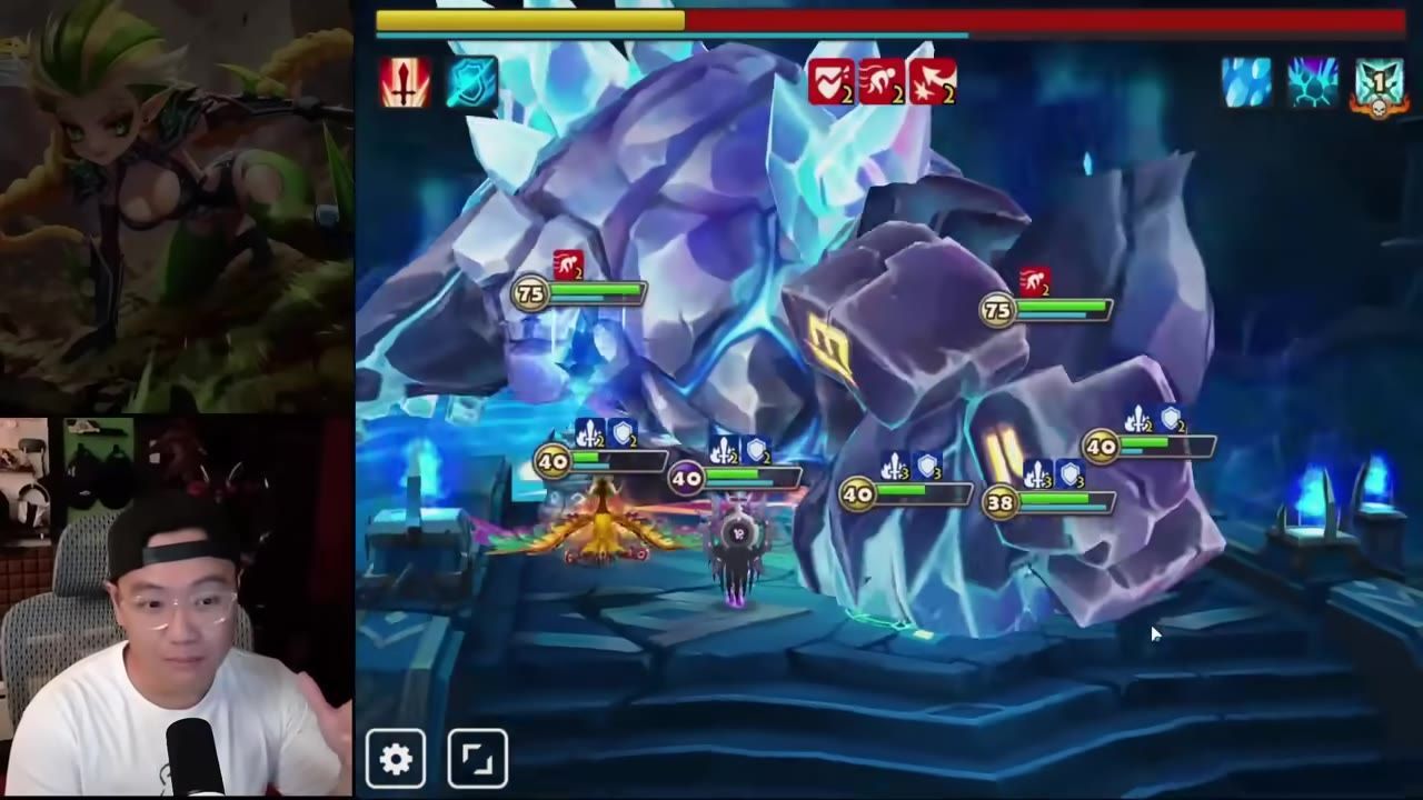 Team of monsters battling the Giants Abyss Hard boss in Summoners War.