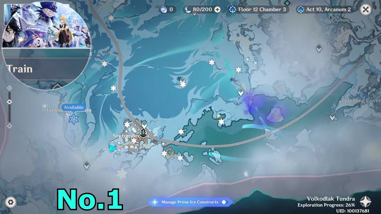 A game map view showing exploration progress, landmarks, and collectibles, including Cryoculus locations.
