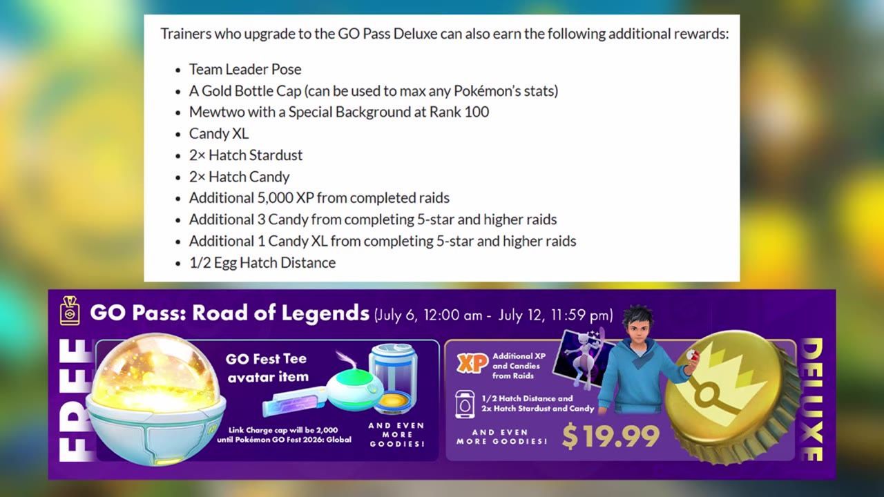 Text list of deluxe pass rewards and graphical details about the event pass.