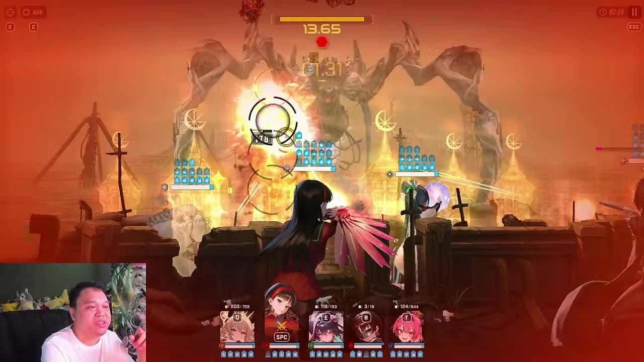 Gameplay scene of characters targeting monsters during a raid in a QTE phase.