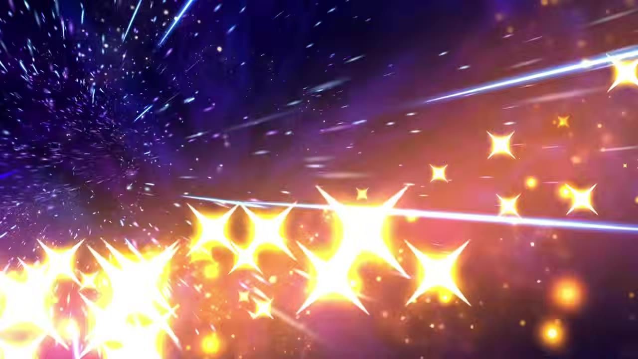 A cosmic-themed animation featuring bright light effects and sparkling stars.