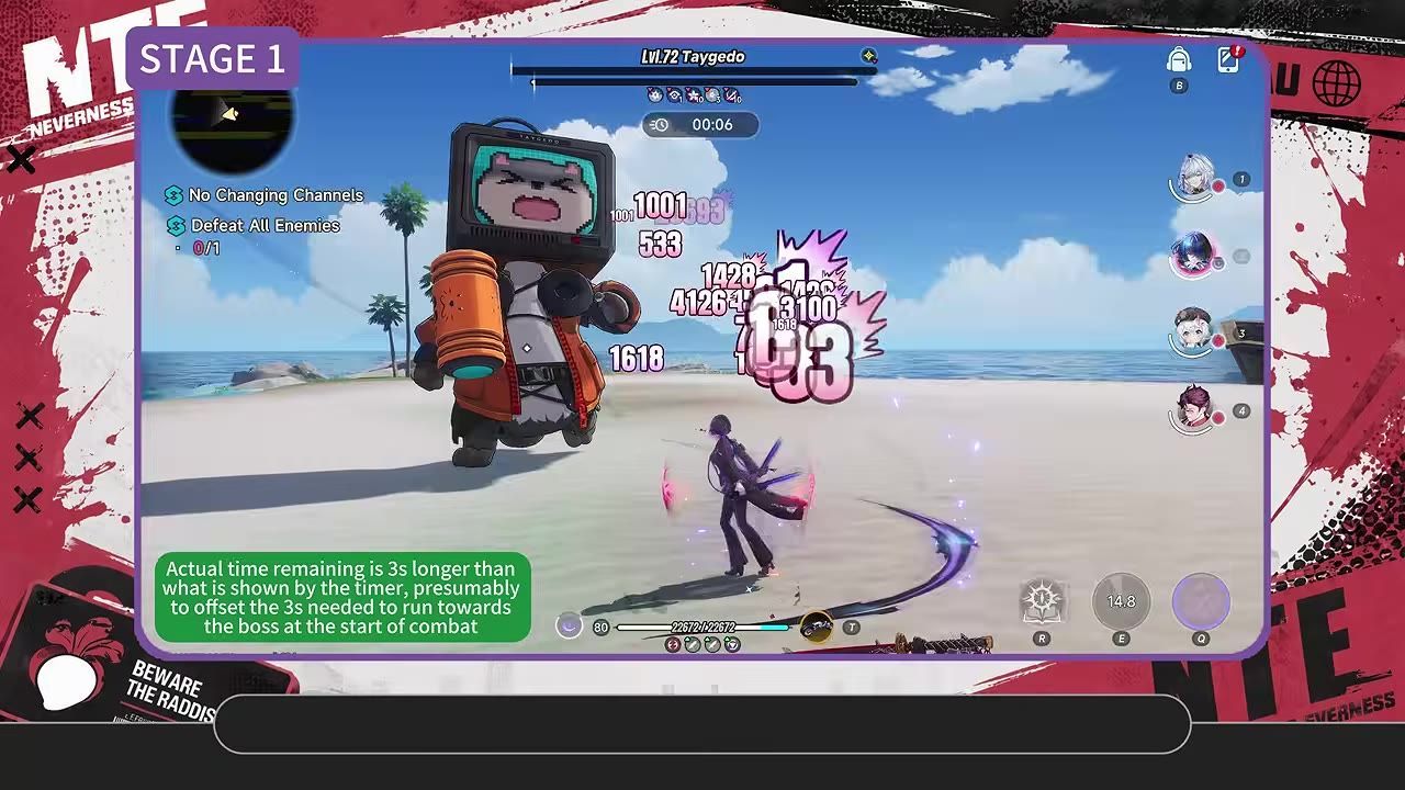 Gameplay showing a character fighting a large enemy with displayed damage numbers.