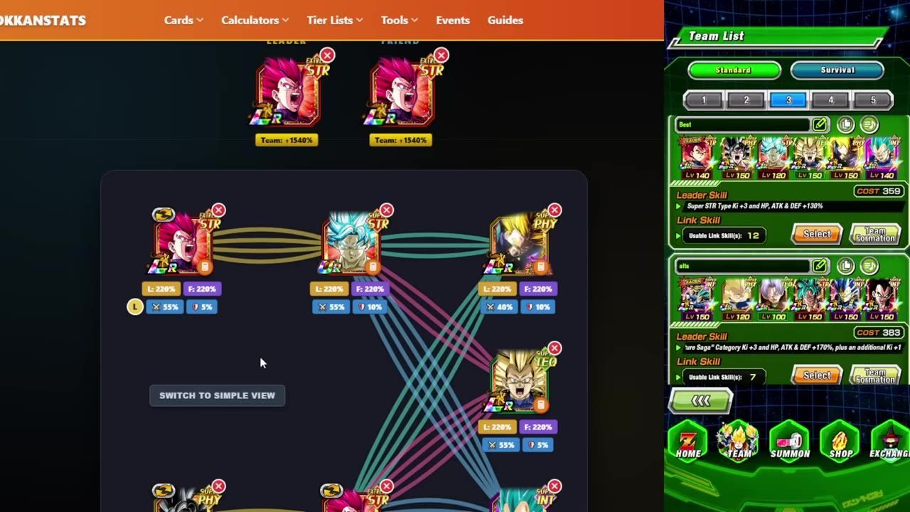 Image showing a Vegeta's family category team configuration in a game interface.