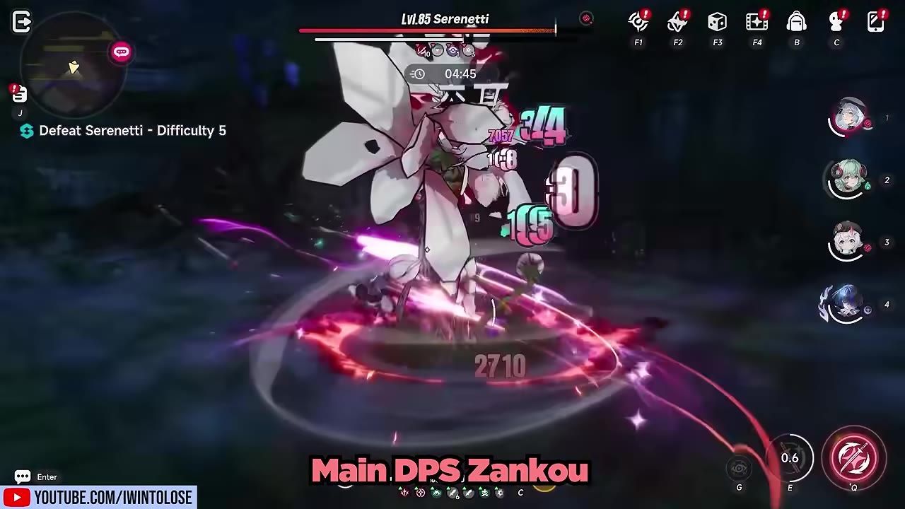The gameplay shows Zankou in battle performing actions as the main DPS.