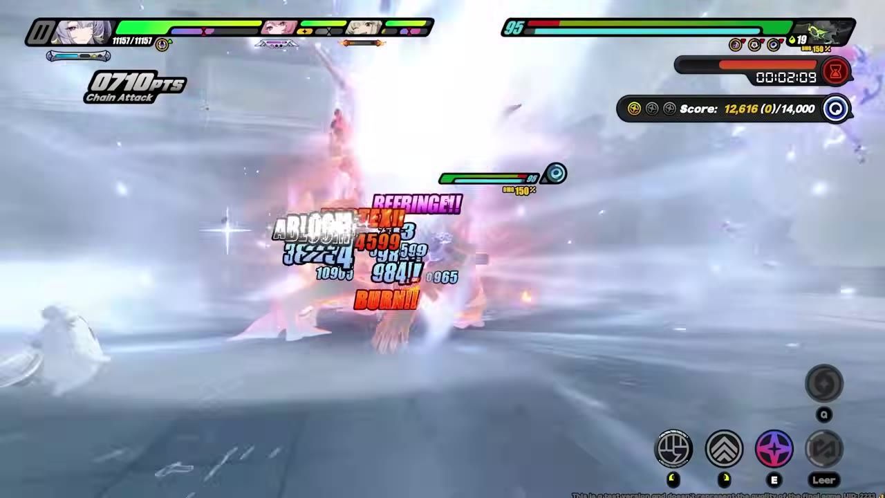 In-game combat scene with damage numbers and status effects displayed.