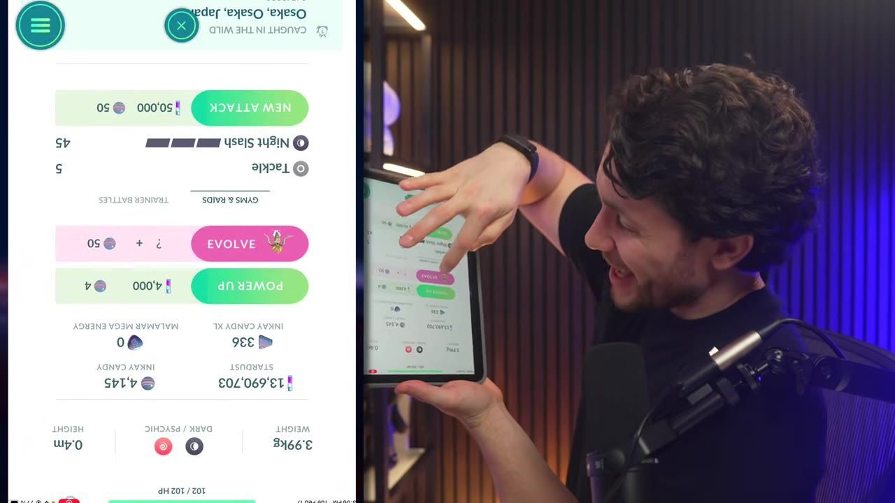 Inkay evolution screen shown on an upside-down device.