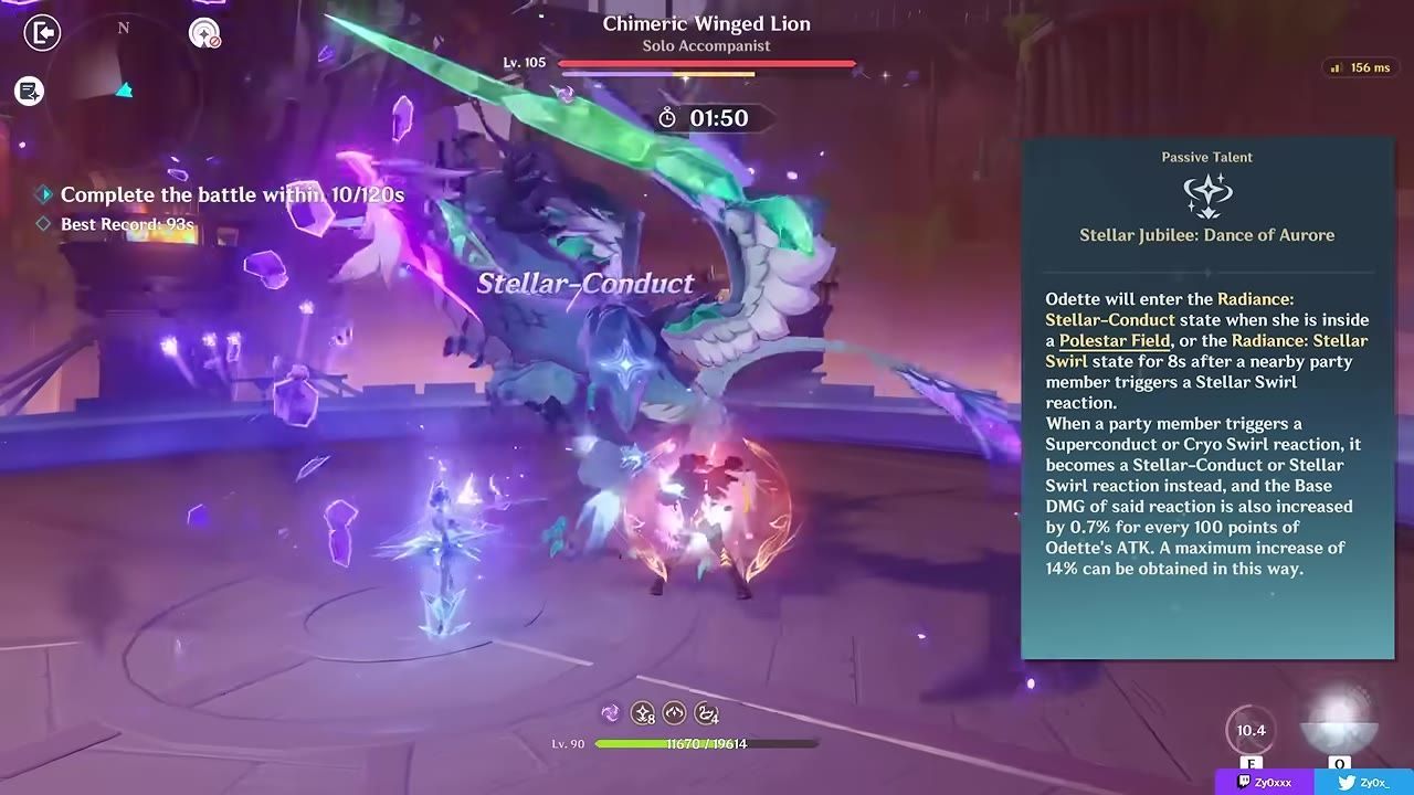 Game screen showing the Stellar Conduct reaction activation with descriptive interface elements.