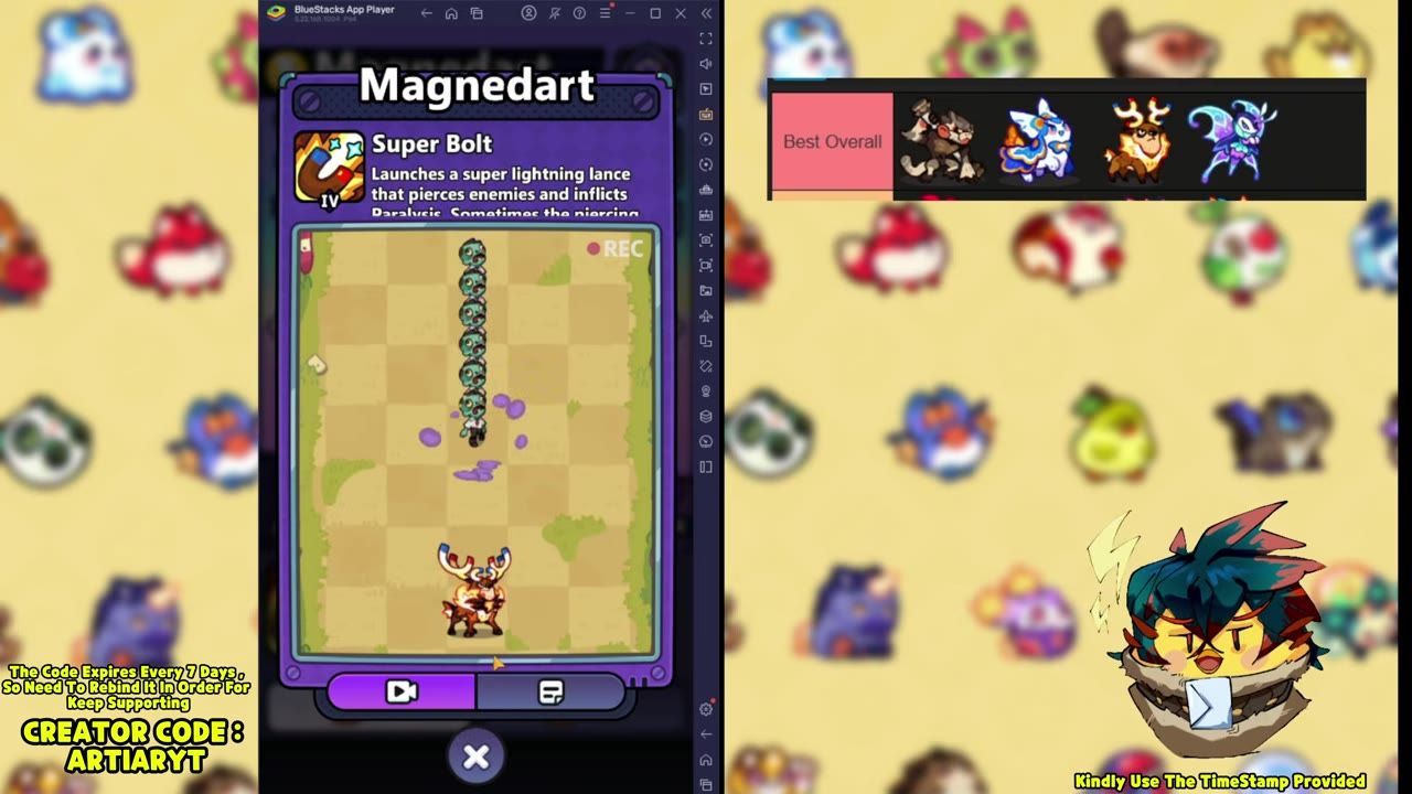 Game screen showing a character resembling a deer performing an attack in a line of enemies.