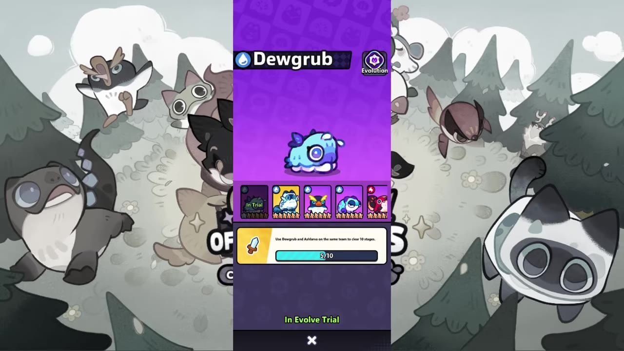 Tatari evolution interface displaying Dewgrub with resource requirements shown.