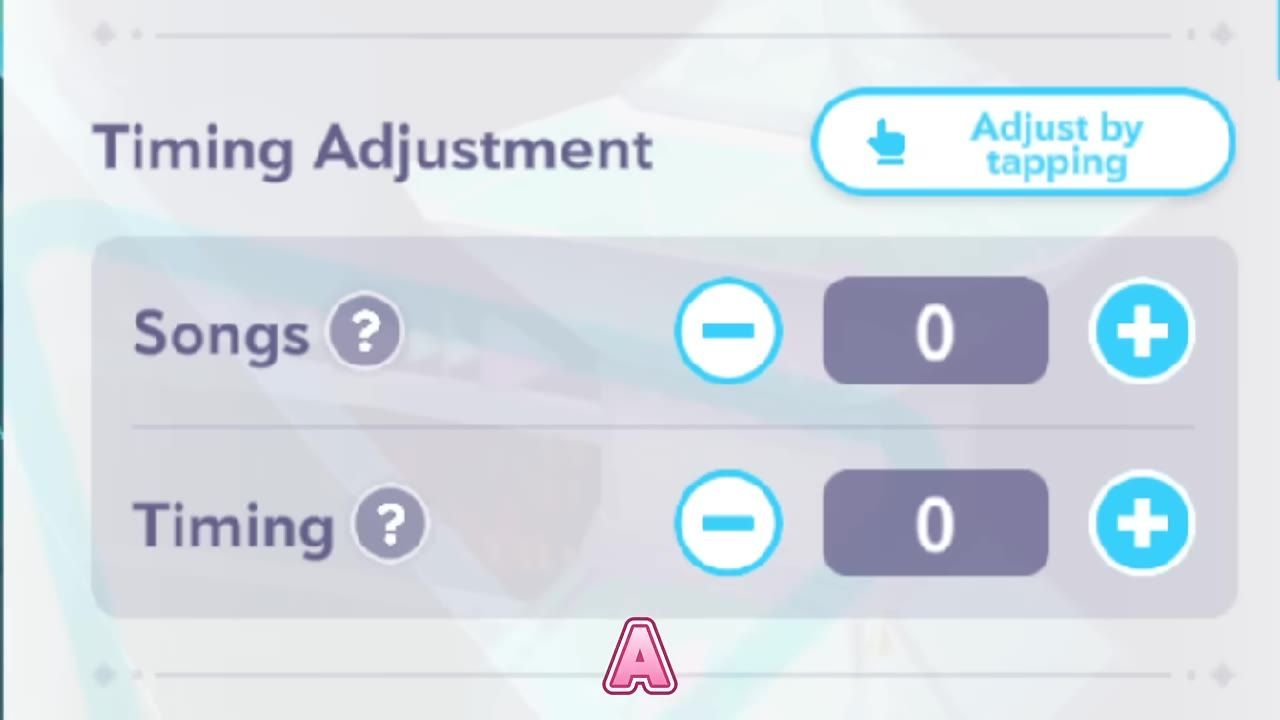 Timing adjustment section with options to modify songs and timing using plus and minus buttons.