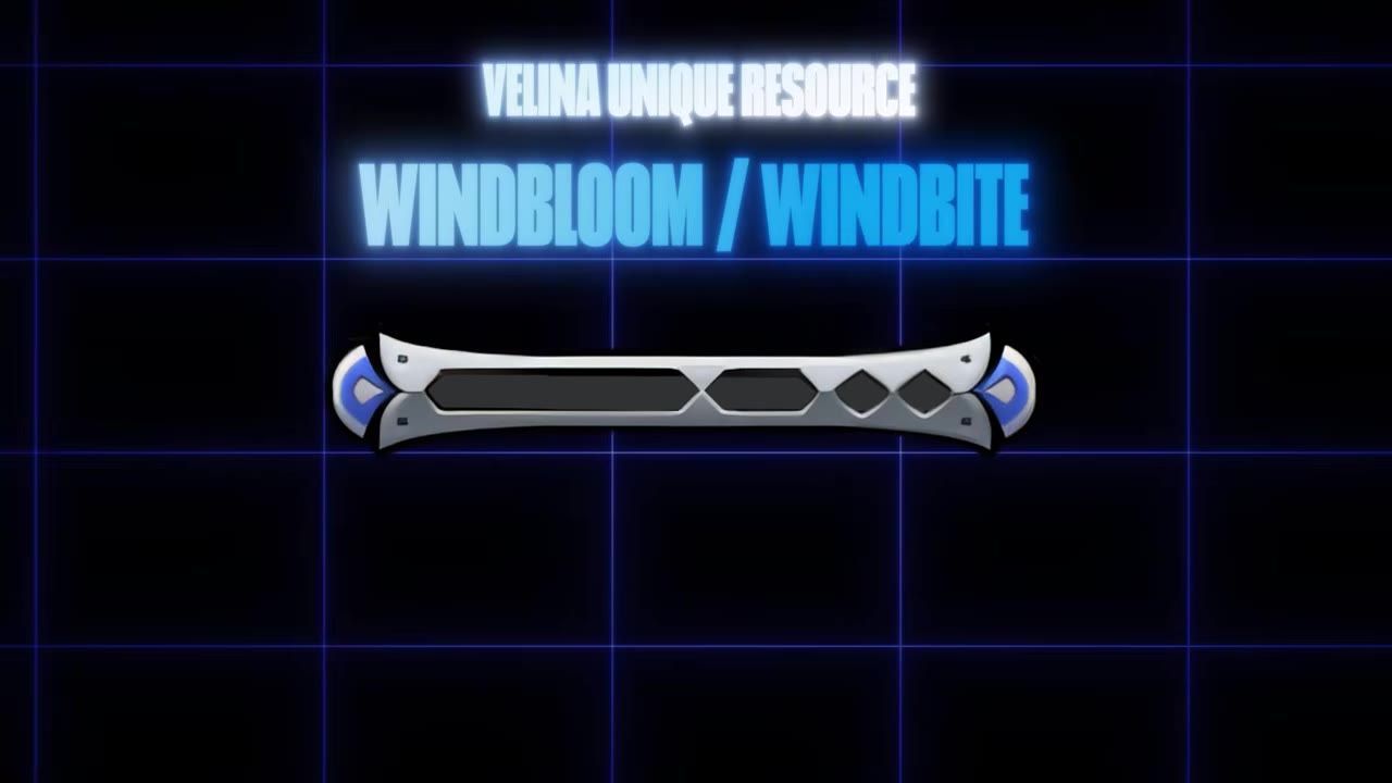 Illustration of Velina's unique resources, Wind Bloom and Windbite, with a graphical interface element.