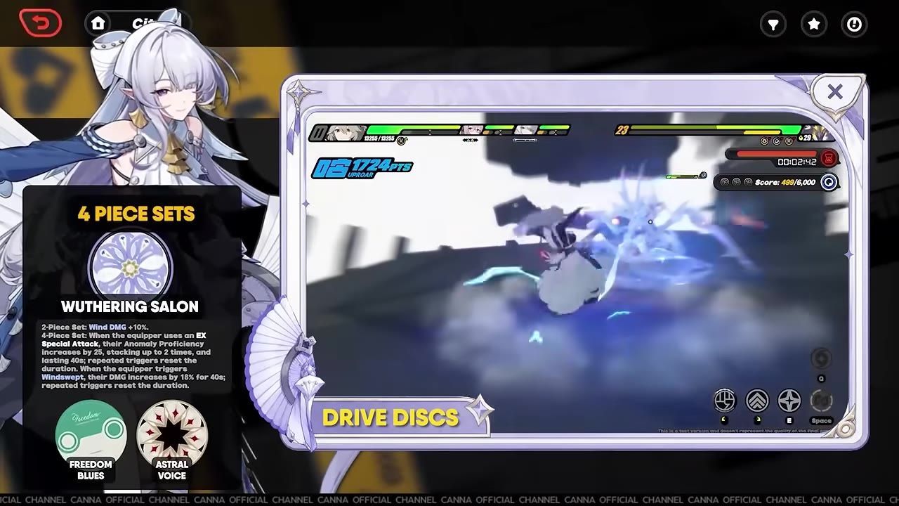 Game screen displaying the Drive Disc menu, detailing the Wuthering Salon set.