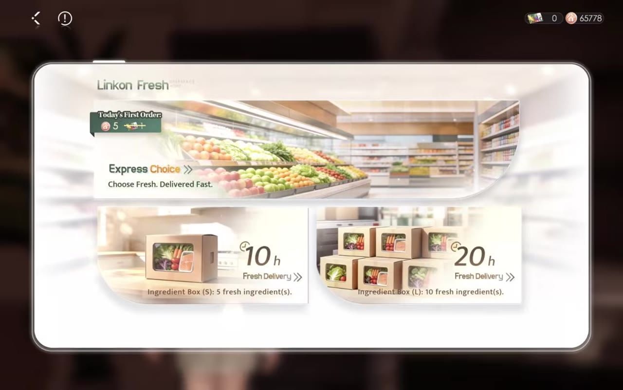 A screen showing the Lincoln Fresh ingredient selection with options for delivery.