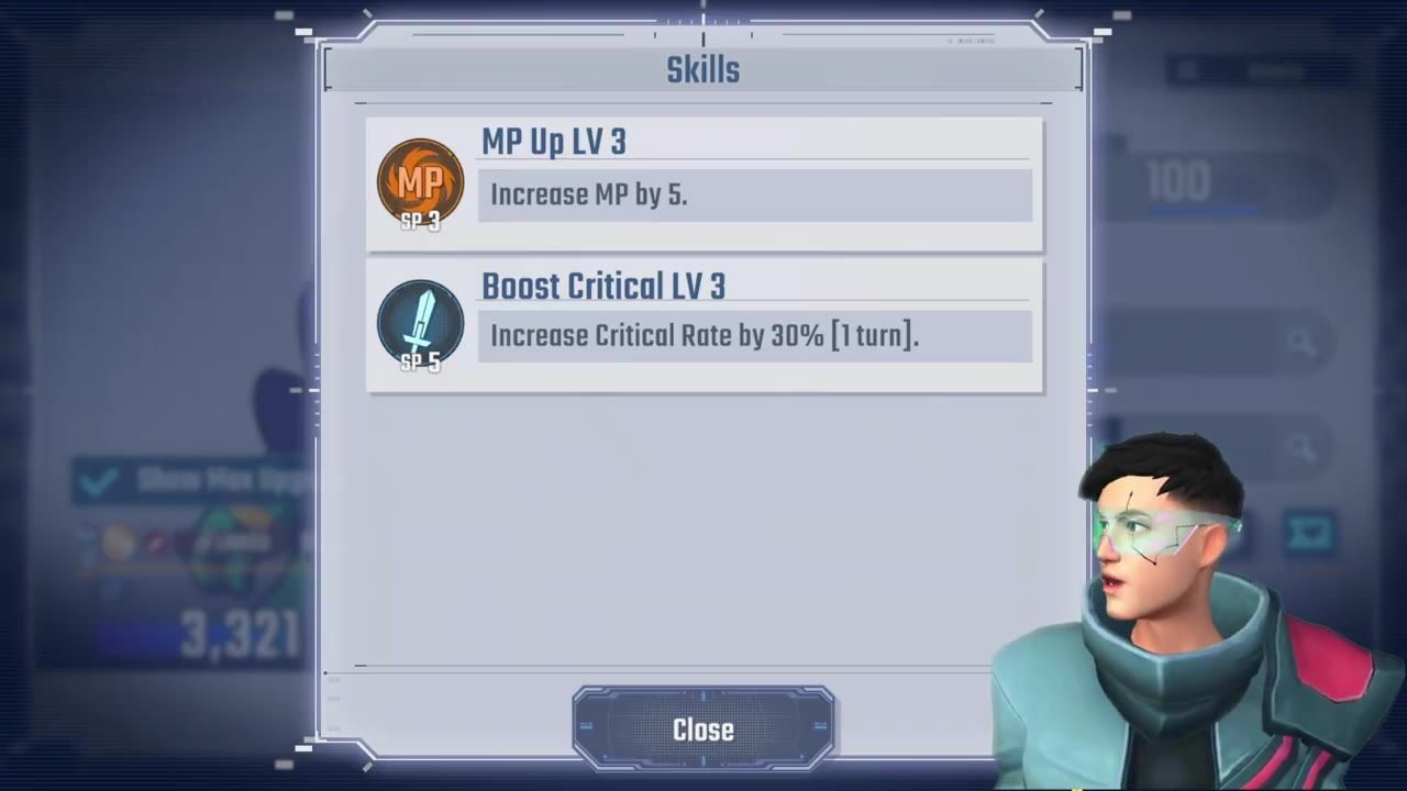 A skill screen showing Boost Critical LV3 and its description.