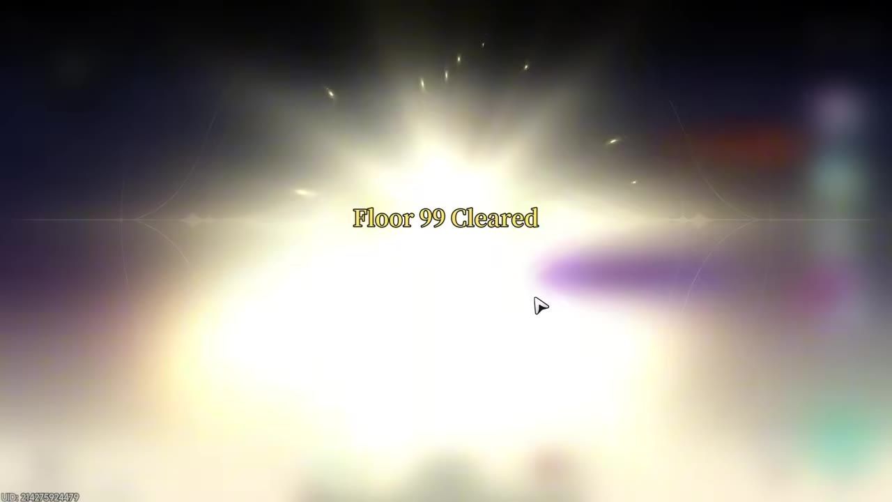 A bright game results screen displays the text Floor 99 Cleared with a mouse cursor near the center.