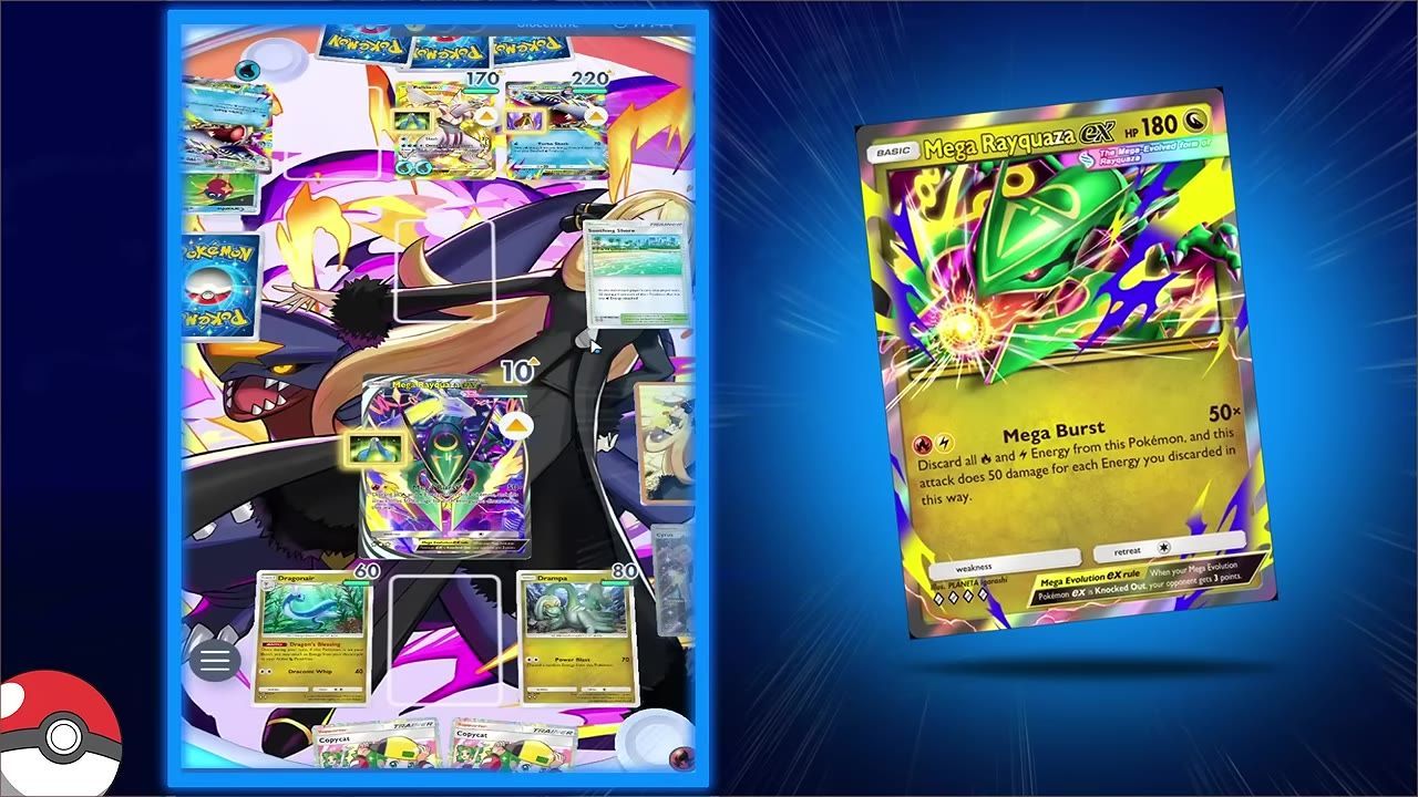 Mega Rayquaza card shown with prominent visuals.