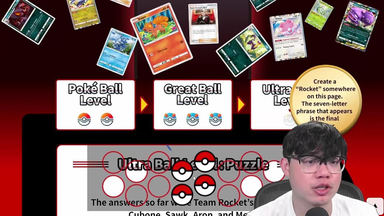 A game guide screen shows Poké Ball, Great Ball, and Ultra Ball level cards above an Ultra Ball puzzle board with red circles and Poké Ball icons.