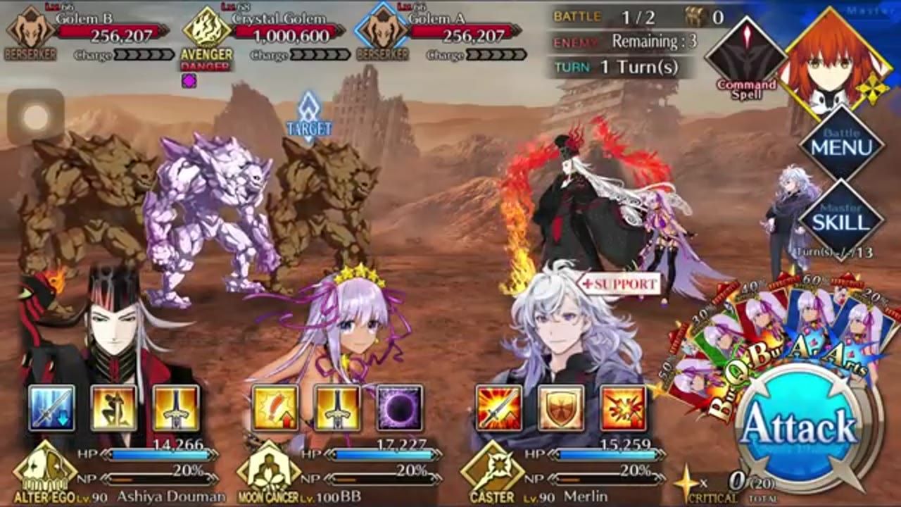 A battle screen shows enemy health bars at the top, three player characters at the bottom, and command, menu, and master skill buttons on the right.