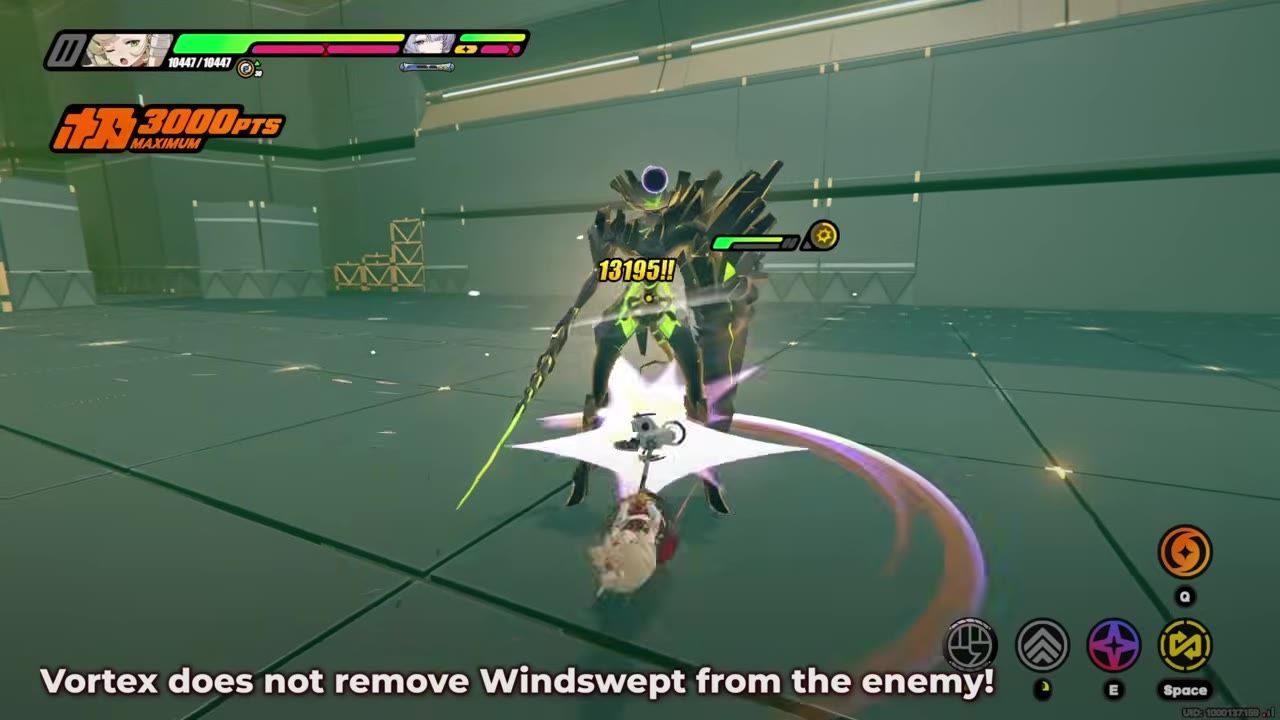 A combat scene showing a character attacking an enemy with a special ability.