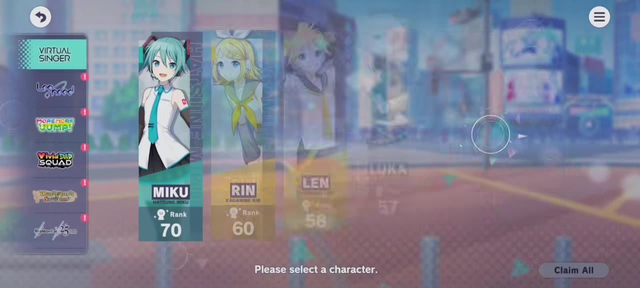 Character rank interface showing ranks and levels of various characters.