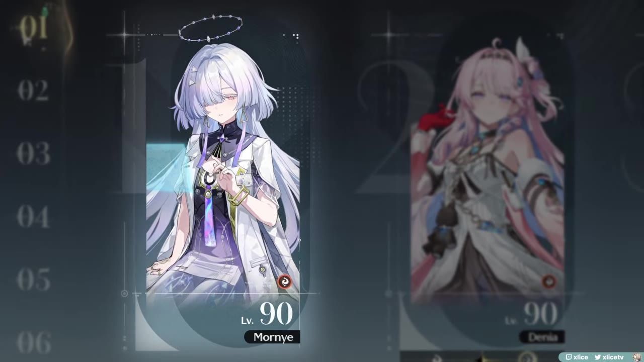Interface displaying characters Morne and Denya with level information.