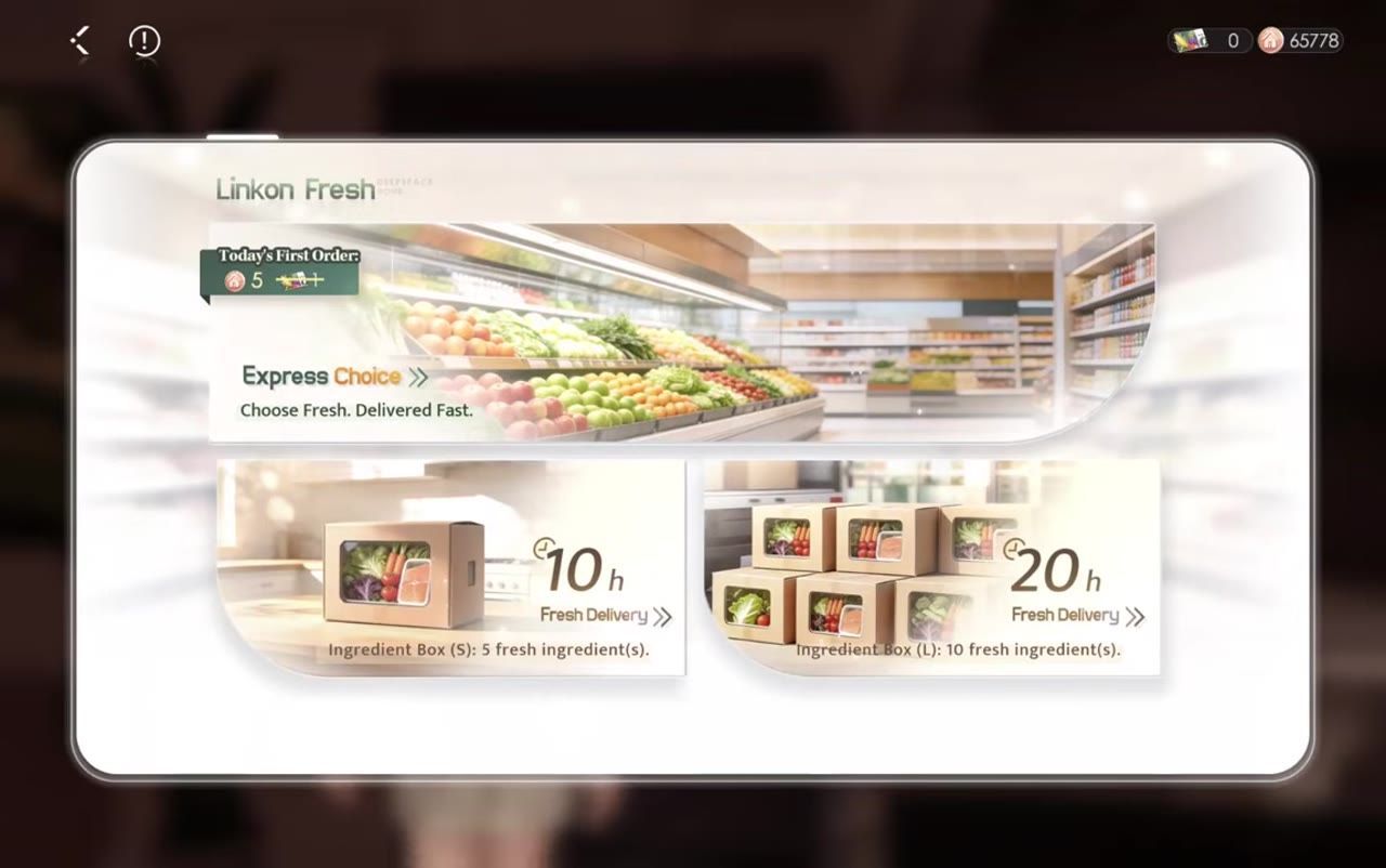 Game interface displaying Lincoln Fresh ingredient ordering options.