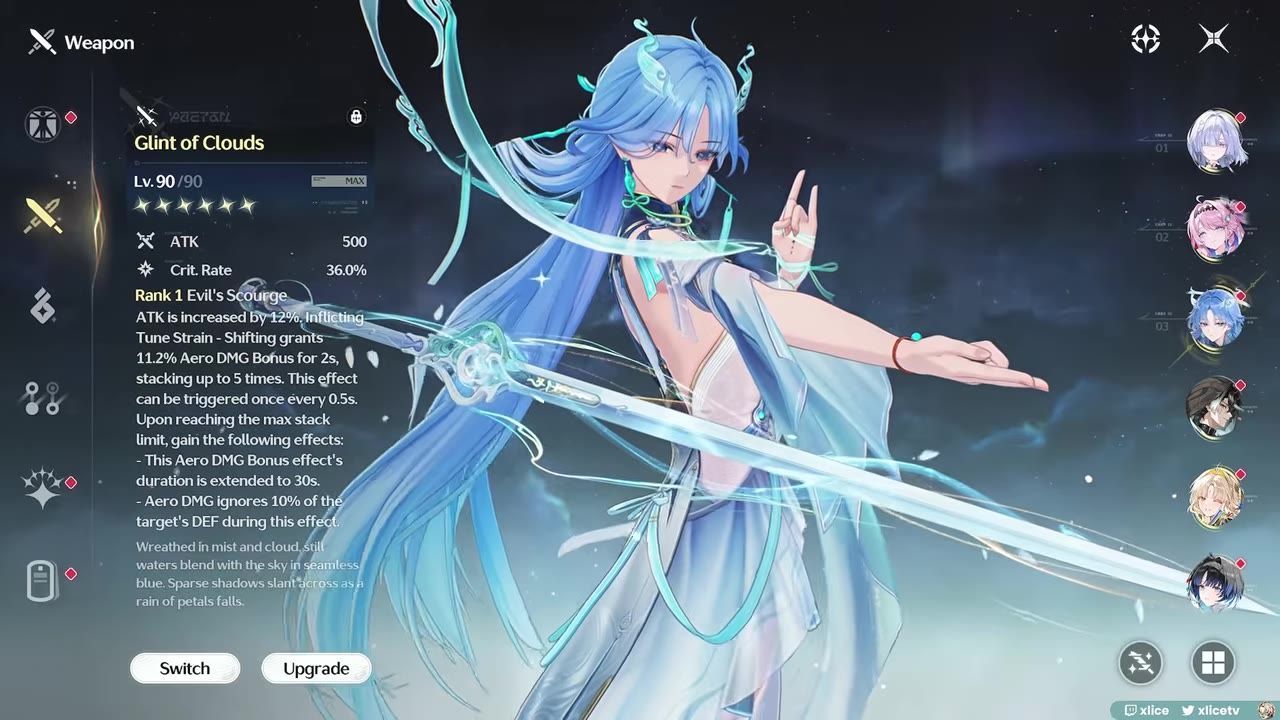 A character build screen showing a weapon's details and attributes.
