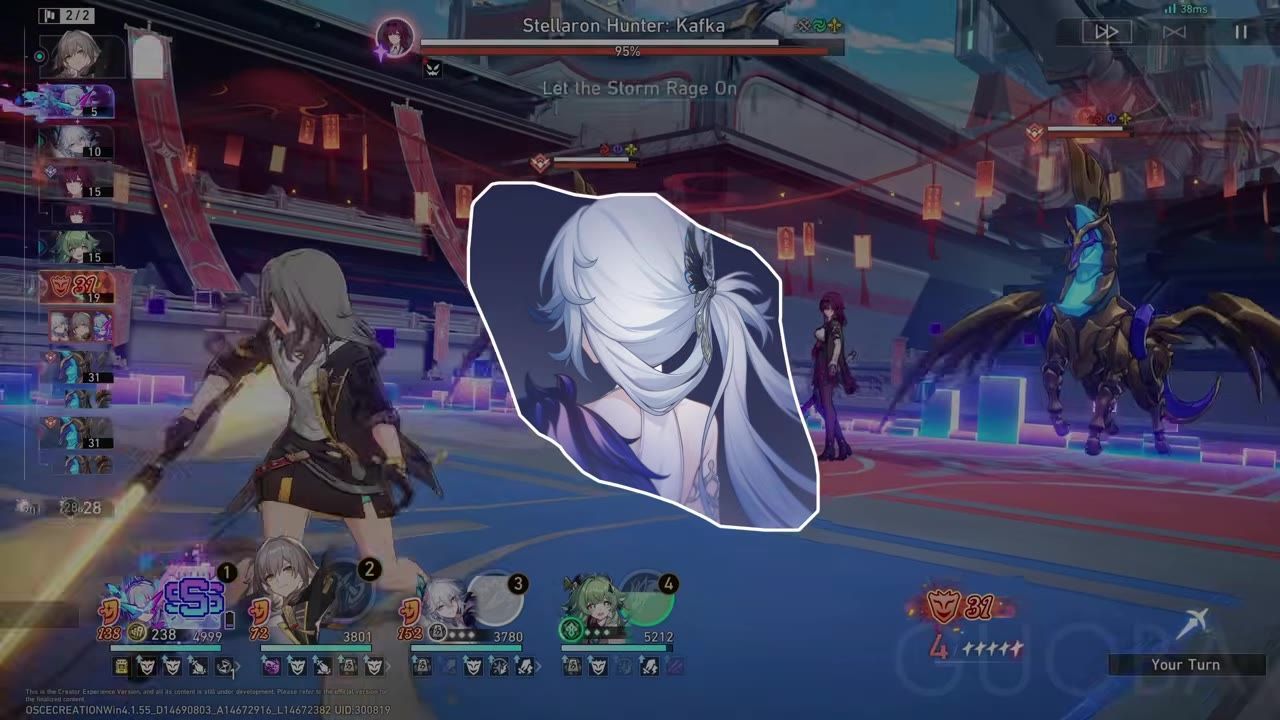Game screen showing characters battling with highlighted portraits and skills visible.